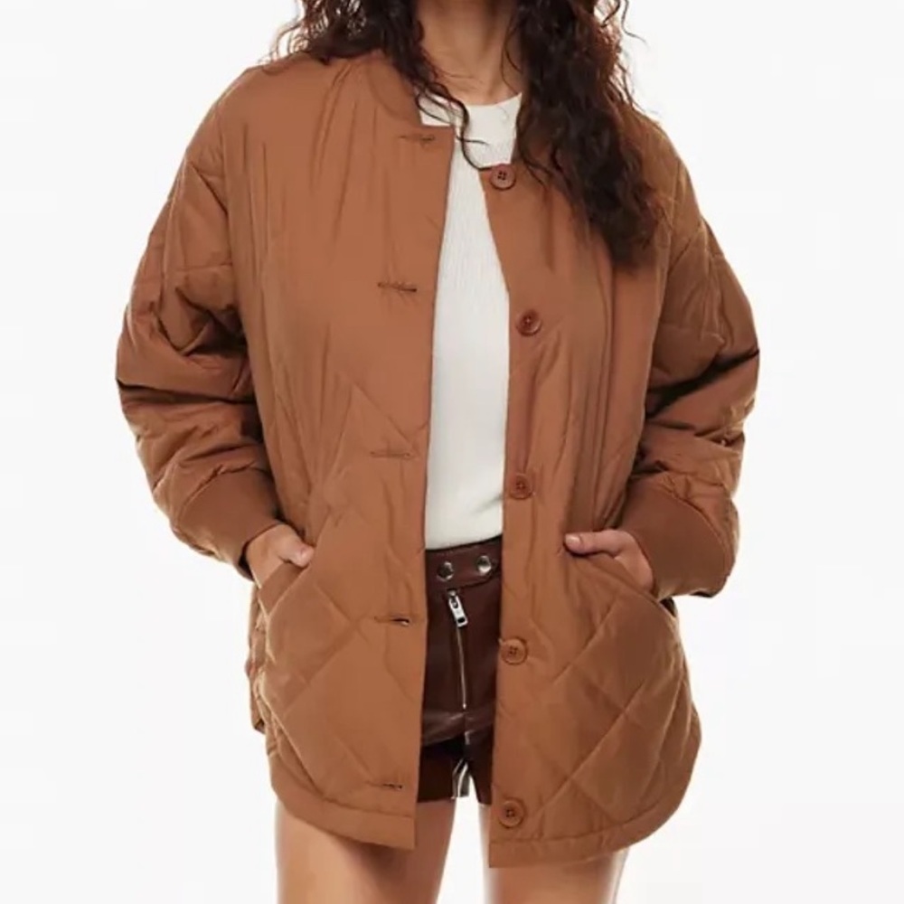 Aritzia Quilted Bomber Jacket in Caramel Brown - Picture 1 of 6